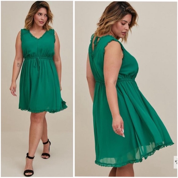 torrid Dresses & Skirts - Torrid Chiffon Ruffle Trim Mini Dress Kelly Green NWOT 3